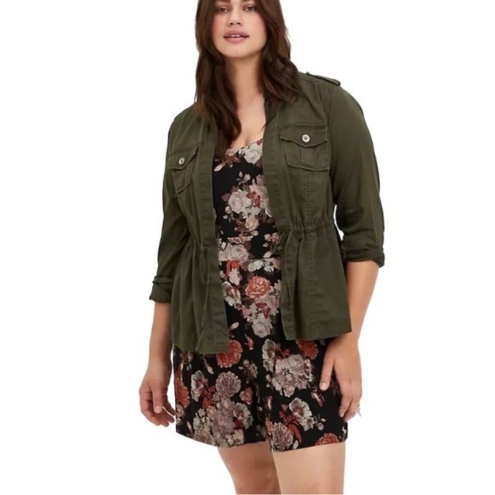 TORRID Twill Open Front Anorak Cargo Army Jacket